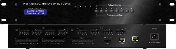Processador de controle AV programável com 8 portas RS-232, 8 canais IR e 16 clientes simultâneos para automação centralizada
