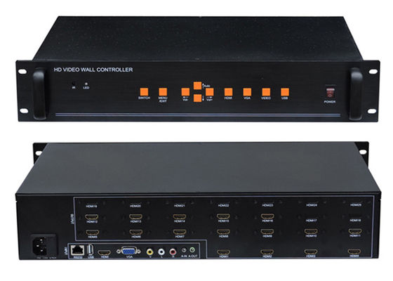 O LCD indica o controlador video 4x4 1 da parede 3D na saída de 16 HDMI