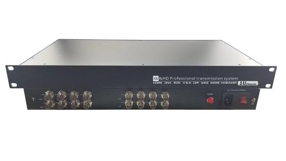 Extensor de fibra óptica 3G-SDI de 8 canais com rack 1U de 19 polegadas