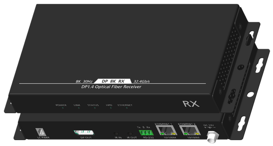 Extensor de fibra óptica 8K DP1.4 sobre fibra monomodo com IR bidirecional e RS232, 1,5 km