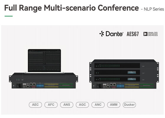 Processador de Áudio DSP para Conferências da Série VINCAN NLP com AEC, Mixagem Automática e Áudio em Rede Dante/AES67